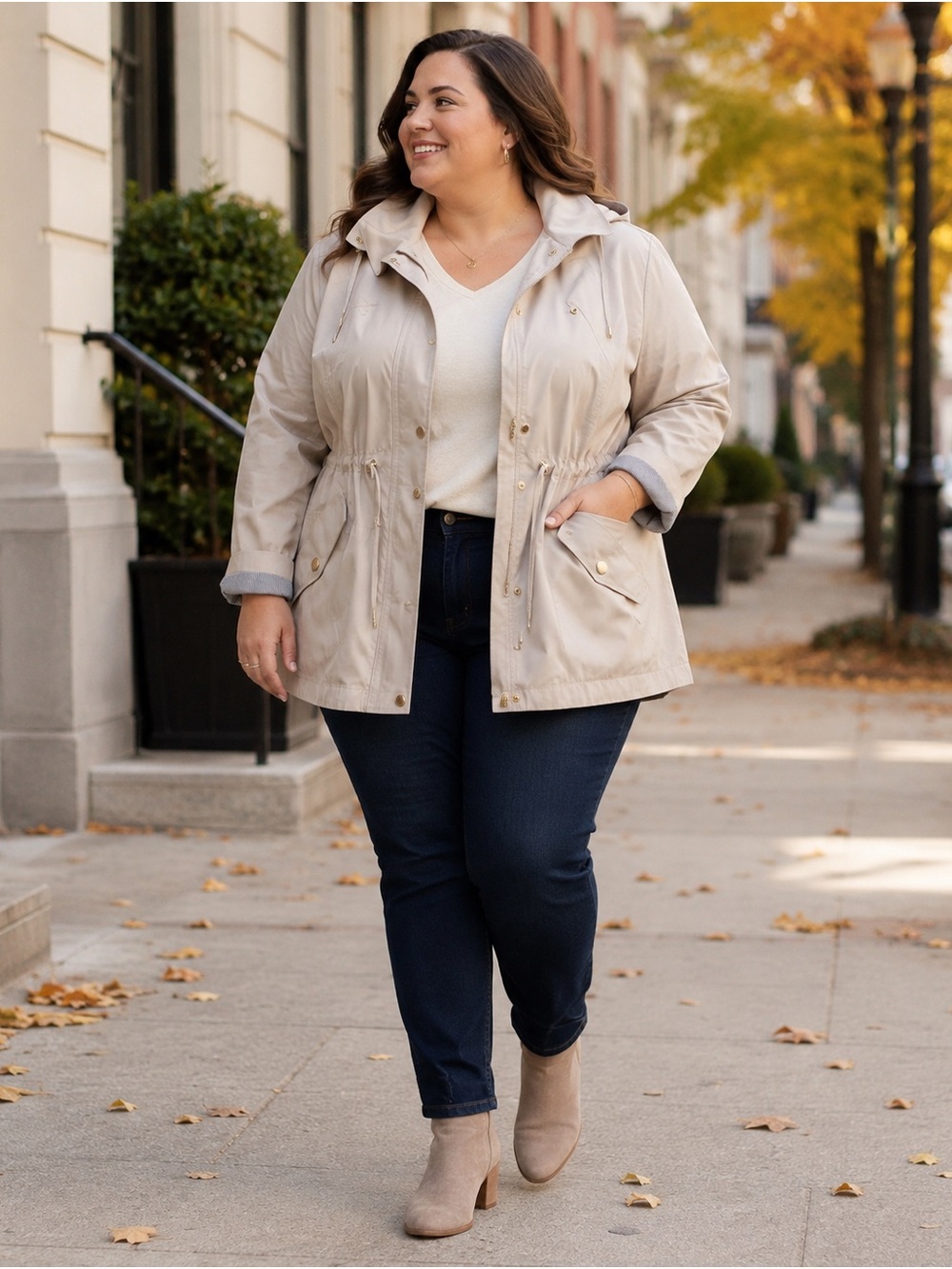 Charter Club Plus Size 3X Water-resistant Hooded Anorak Jacket Beige Khaki